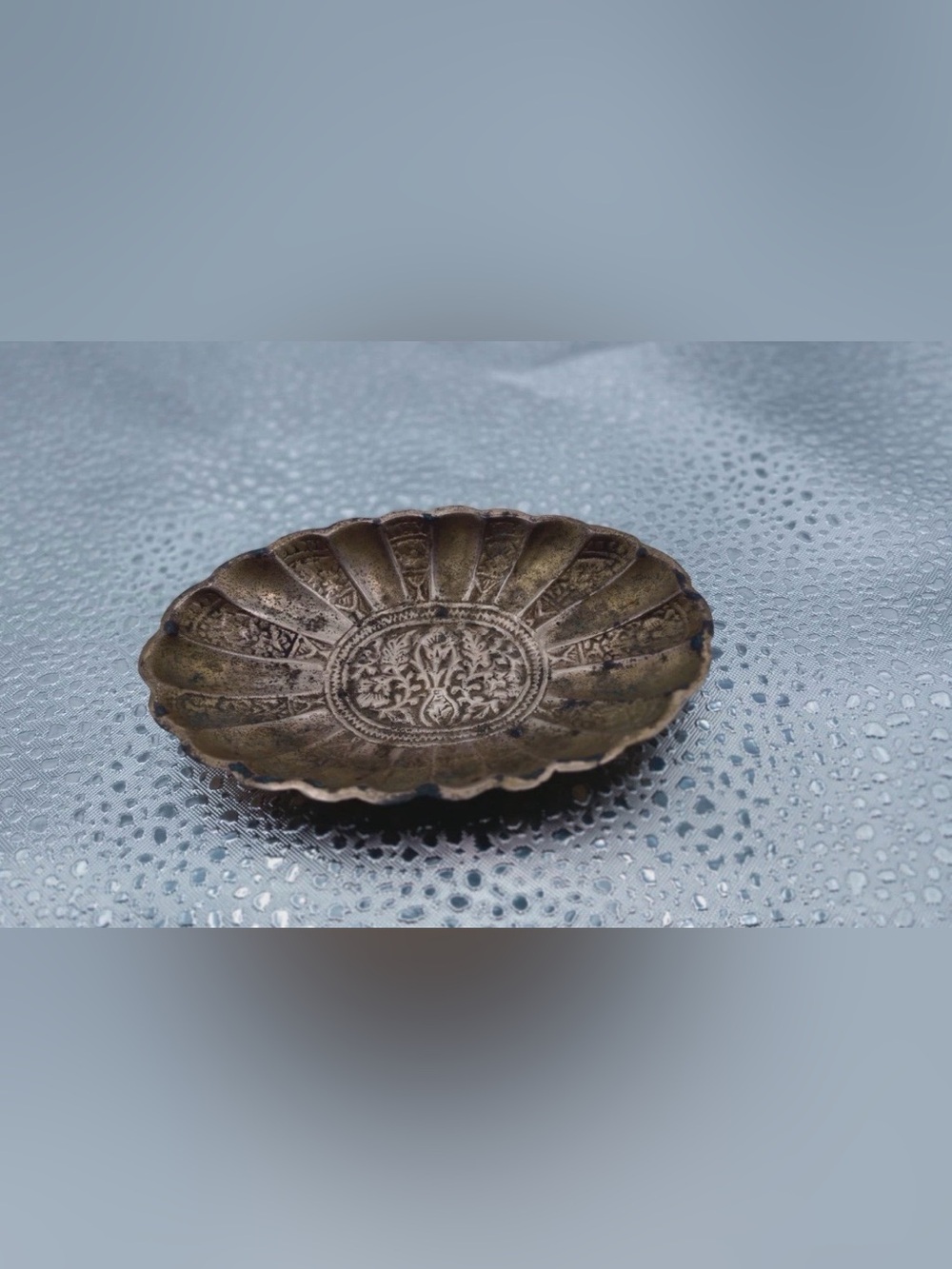 Ornate Decorative Brass Dish - Scalloped Edge